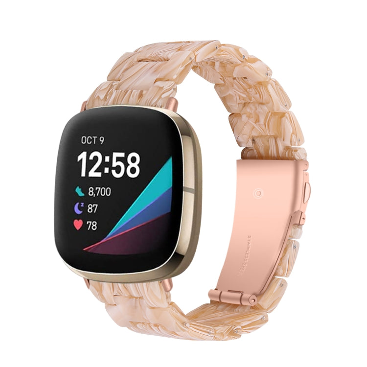 Ivory resin link watch band with molded pattern, smartwatch mounted