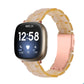 Amber translucent resin link watch band with molded pattern, smartwatch mounted