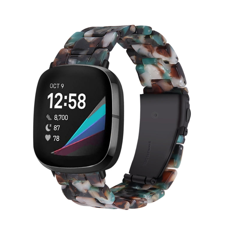 Colorful resin smartwatch band with mosaic tortoise-style links for Fitbit Versa and Sense