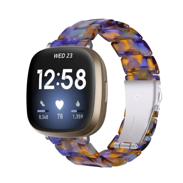Amber tortoise resin smartwatch band with segmented links for Fitbit Versa and Sense