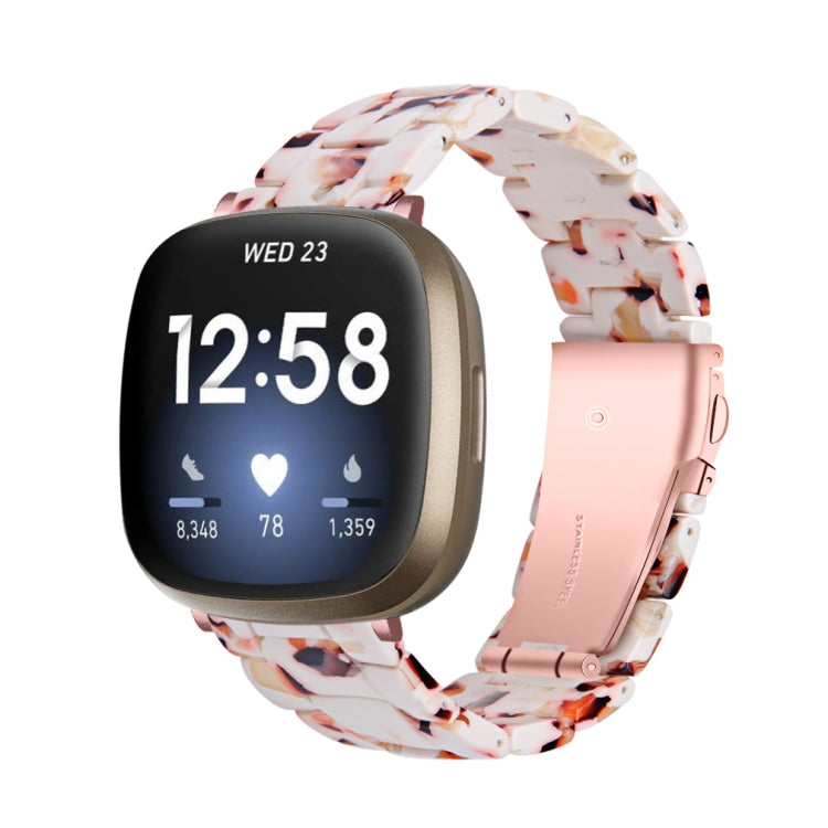 Pink and white marbled resin watch band with smartwatch display showing 12:58