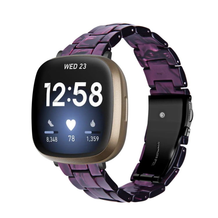 Purple and black resin link watch band for smartwatch, square clasp and pins
