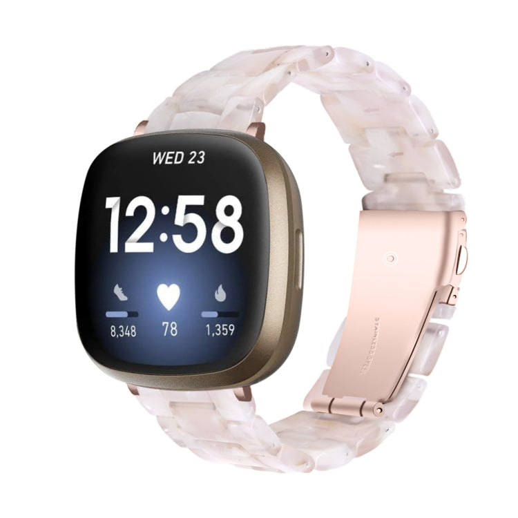 Icy clear resin watch band with chunky molded links and pink connector, Fitbit Versa compatible