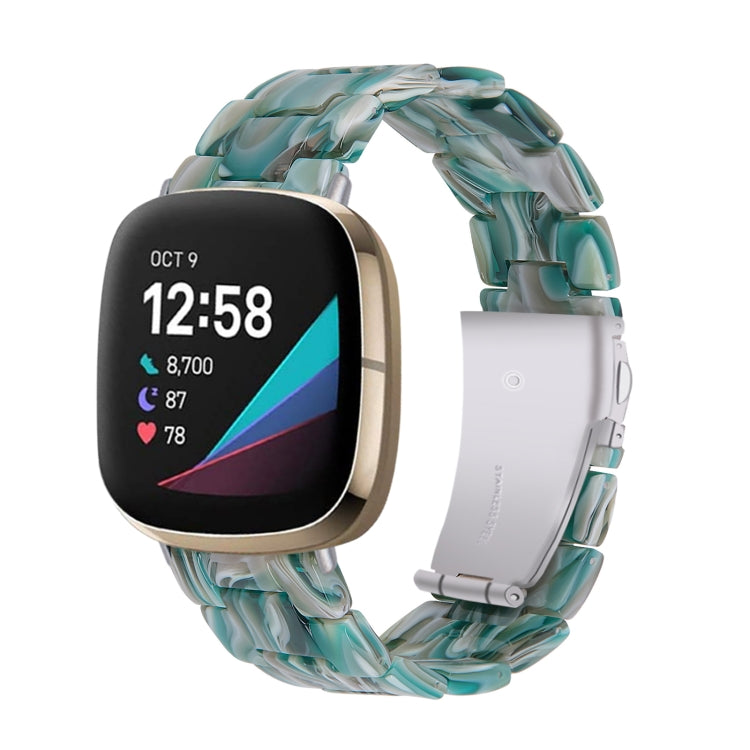 Clear teal resin smartwatch band with clasp pin for Fitbit Versa and Sense