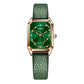 Rose gold-tone square quartz watch with green leather strap and green dial, OCHSTIN