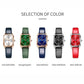 Five OCHSTIN quartz watches with leather straps in white, green, blue, black, and red
