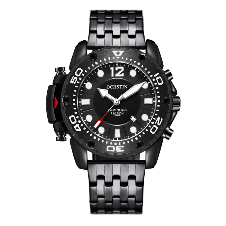 OCHSTIN men’s quartz watch with black dial and black steel bracelet strap