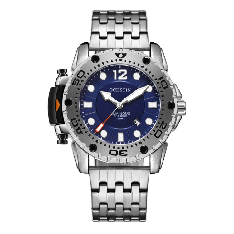 OCHSTIN men’s quartz watch with blue dial and silver steel bracelet strap