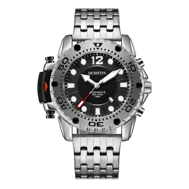 OCHSTIN men’s quartz watch with black dial and silver steel bracelet strap