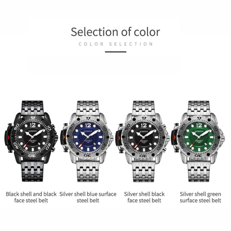 OCHSTIN quartz men’s watch color selection: black, blue, black, green steel straps