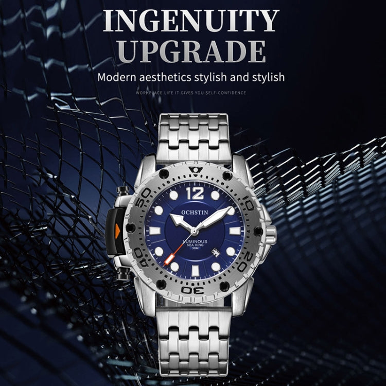 OCHSTIN men’s quartz watch with blue dial and silver metal bracelet strap