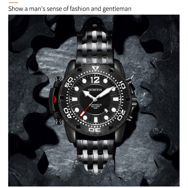 OCHSTIN men’s quartz watch with black dial and black steel bracelet strap