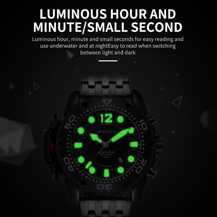 OCHSTIN men’s quartz watch with luminous green dial and black steel strap