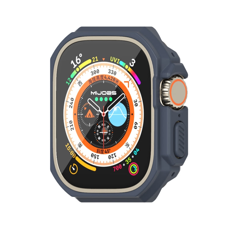 Ultra-thin PC watch case for 49mm, dark blue with beige bezel and orange ring button