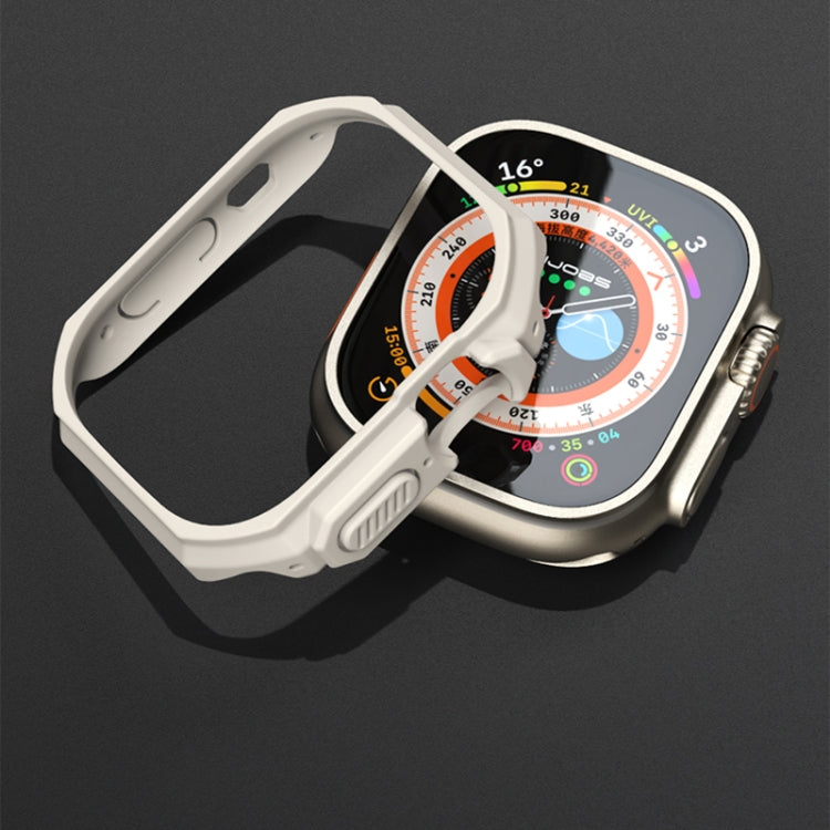 Ultra-thin PC watch case for 49mm, light grey with beige bezel and raised screen border