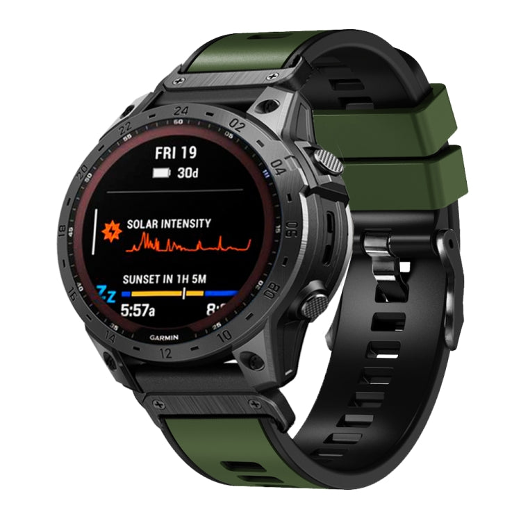 Two-color quick-release silicone watch band, olive green with black quick-release