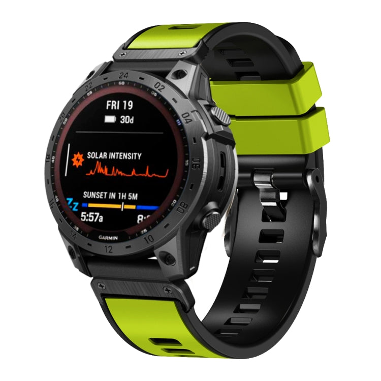 Two-color silicone watch band with quick-release strap, lime green and black accents