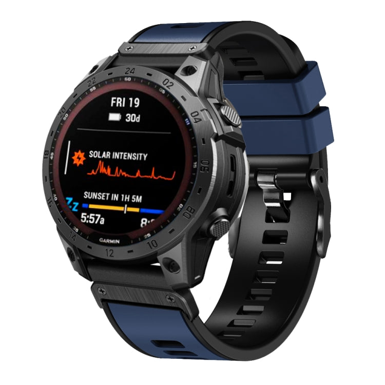 Two-color silicone watch band with quick-release strap, dark blue and black accents