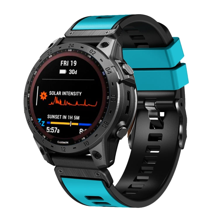 Two-color silicone watch band with quick-release strap, teal and black accents