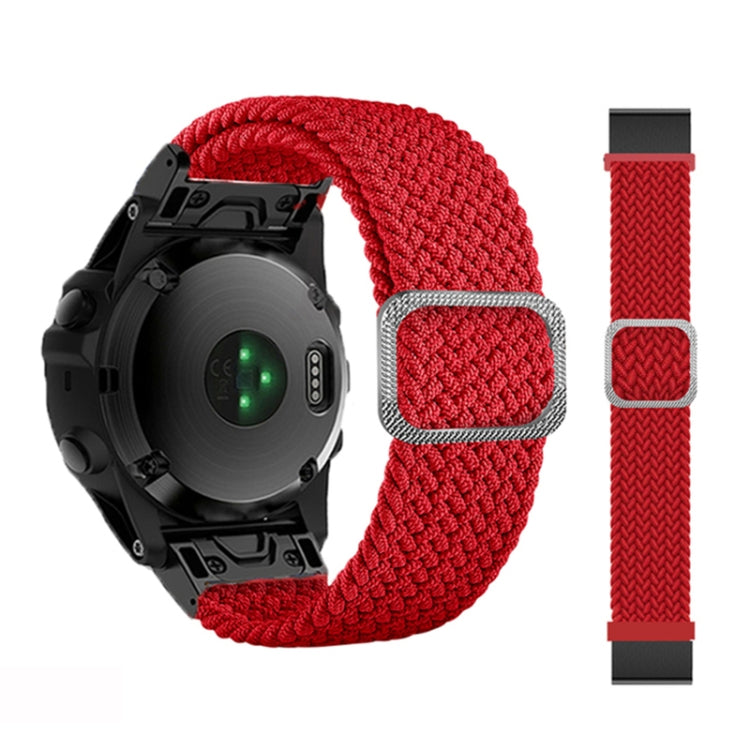 Adjustable braided nylon watch band with red fabric and silver buckle for Garmin Fenix 7