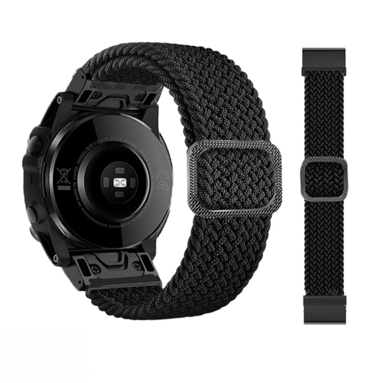 Adjustable braided nylon watch band with dark gray knit fabric and dark buckle for Garmin Fenix 7