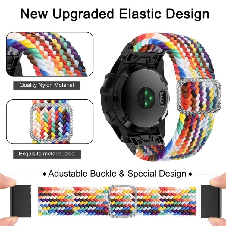 Rainbow multicolor braided nylon watch band with adjustable buckle on black watch case
