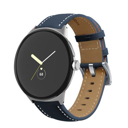 Pointed Tail Stitching Genuine Leather Watch Band, For Google Pixel Watch 5 / 4 / 3 / 2 / 1 41mm