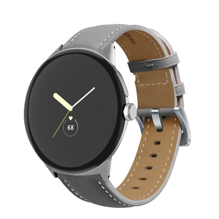 Pointed Tail Stitching Genuine Leather Watch Band, For Google Pixel Watch 5 / 4 / 3 / 2 / 1 41mm