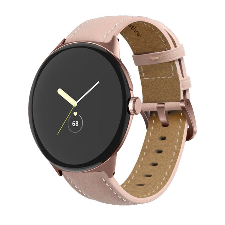 Pointed Tail Stitching Genuine Leather Watch Band, For Google Pixel Watch 5 / 4 / 3 / 2 / 1 41mm