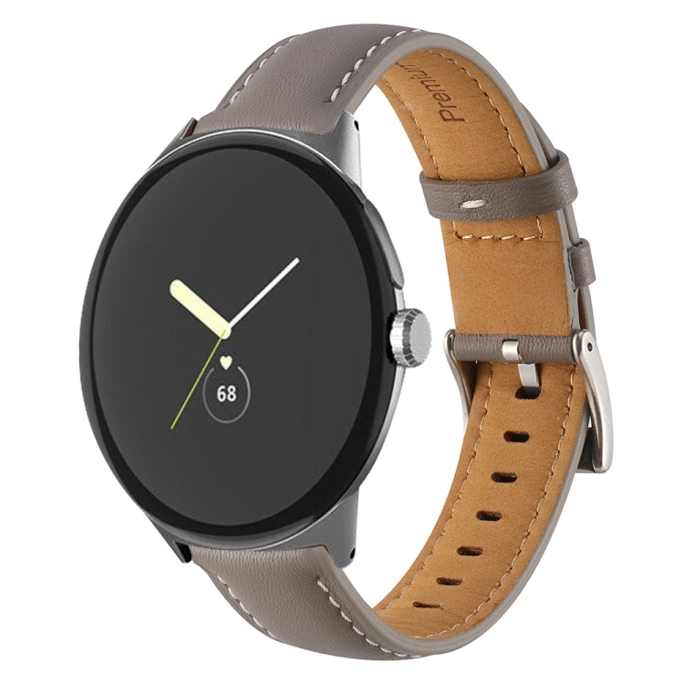 Pointed Tail Stitching Genuine Leather Watch Band, For Google Pixel Watch 5 / 4 / 3 / 2 / 1 41mm