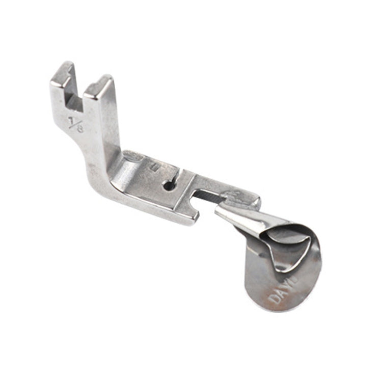 Rolled hem presser foot for sewing machine with curled-edge guide