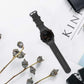 Black nylon watch band with three-ring steel buckle and adjustable strap holes