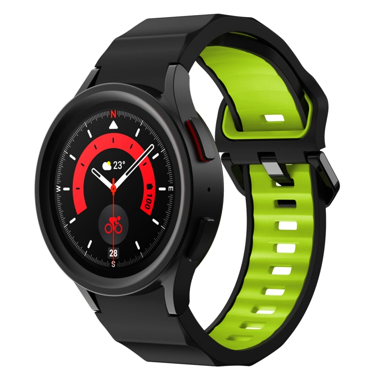 Two-tone silicone watch band with black and neon green for Samsung Galaxy Watch5 Pro.