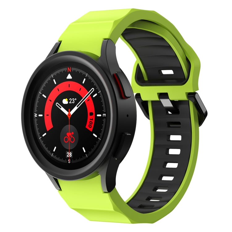 Two-tone silicone watch band with black and bright lime green for Samsung Galaxy Watch5 Pro.
