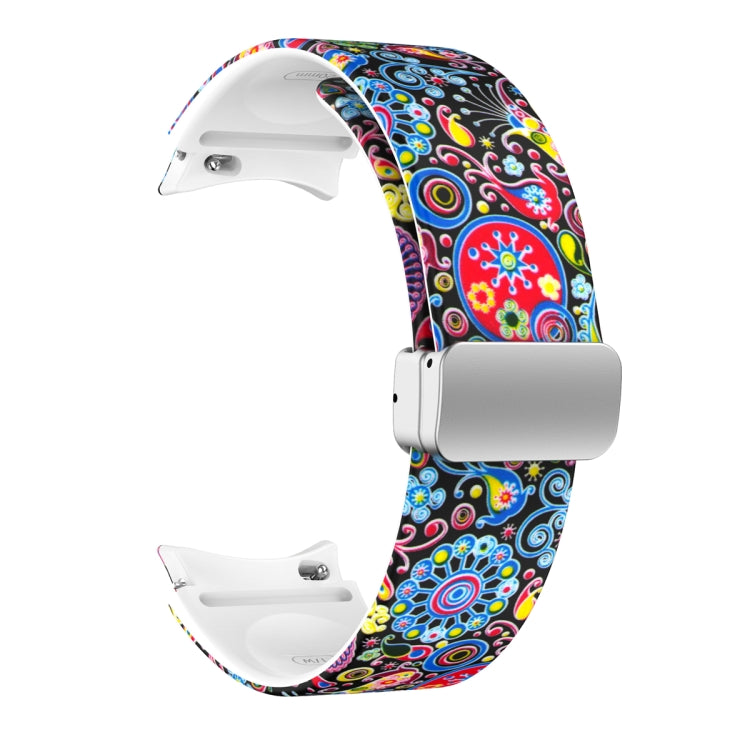 Colorful paisley floral printed silicone watch band with magnetic clasp, close-up