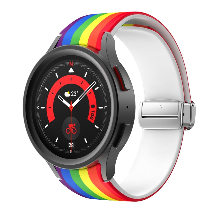 Rainbow striped printed silicone watch band with magnetic clasp for smartwatch