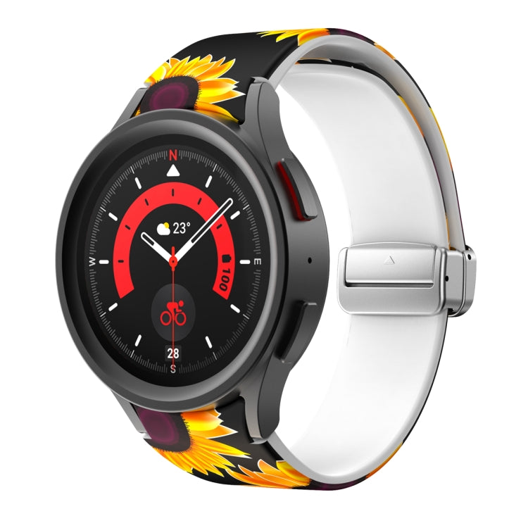 Printed silicone watch band with sunflower design and magnetic clasp, for smartwatch use
