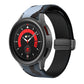 Printed silicone watch band with gray camouflage pattern and magnetic clasp, smartwatch accessory