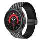 Printed silicone watch band with black and gray woven texture and magnetic clasp, smartwatch