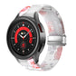 Transparent silicone watch band with pink floral pattern and magnetic clasp, smartwatch accessory