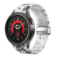 Transparent silicone watch band with black floral pattern and magnetic clasp, smartwatch