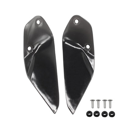Motorcycle side windshield set, matte black panels with mounting holes and screws