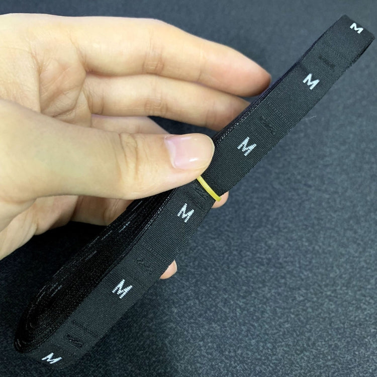 Polyester clothing size label tape, black, with printed size letters (M)