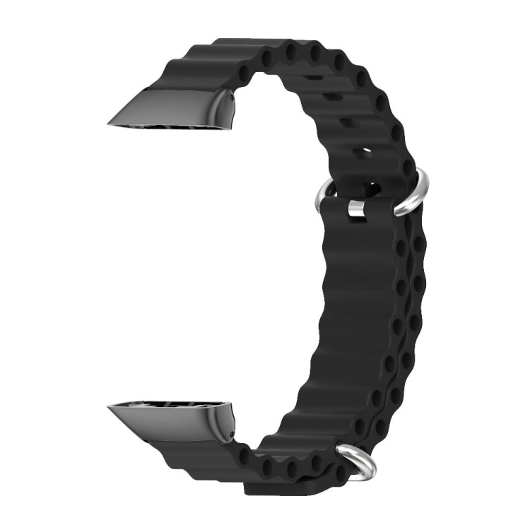 Black silicone breathable watch band with perforated links and metal clasp