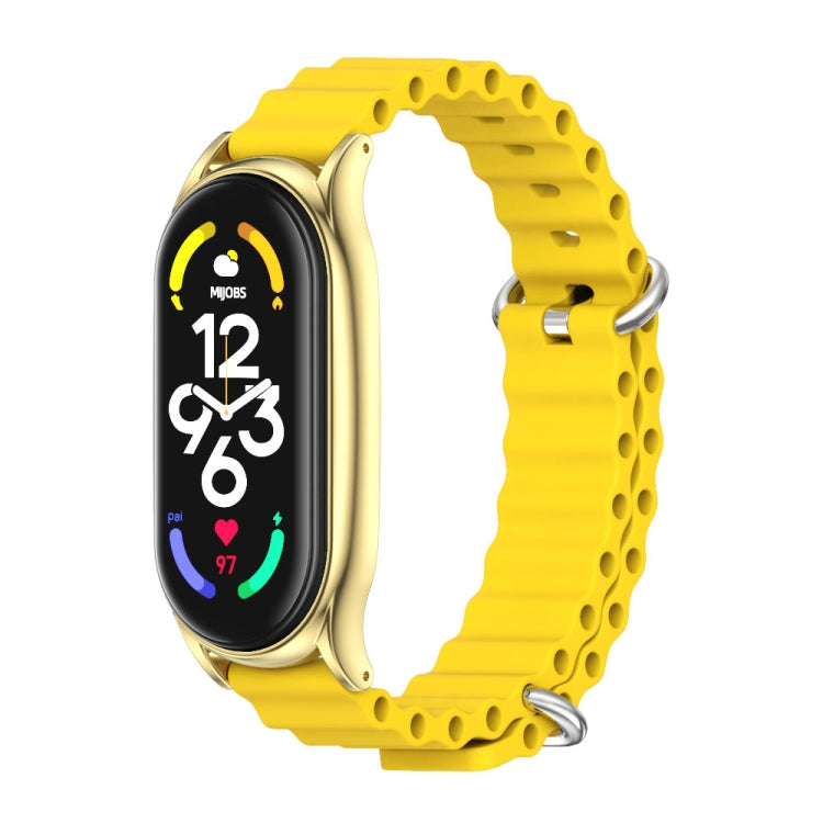 Silicone breathable watch band with metal clasp, yellow with perforated strap holes