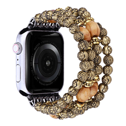 Rose gold bead watch band with rose-wood bead accents for Apple Watch