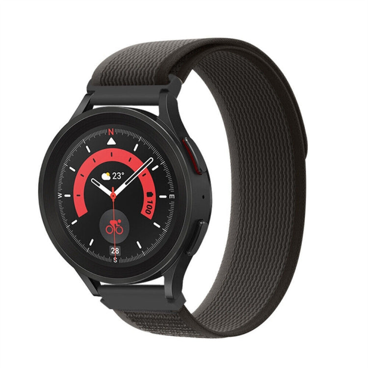 Nylon loop watch band with dark gray woven strap and metal buckle for Garmin watch