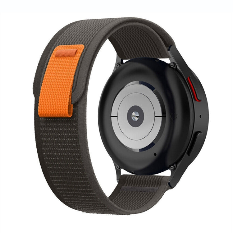 Nylon loop watch band with black woven strap and orange accent loop for Garmin watch