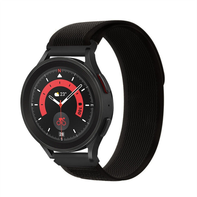Nylon loop watch band with black woven strap and metal buckle for Garmin watch