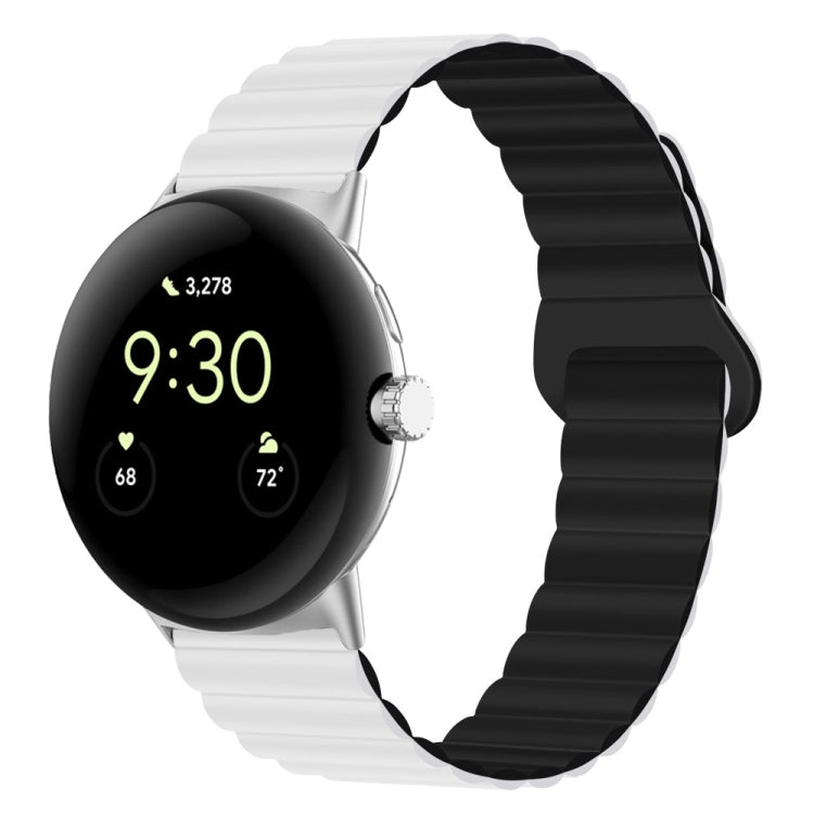 White and black ribbed silicone watch band with reverse magnetic buckle, 41mm
